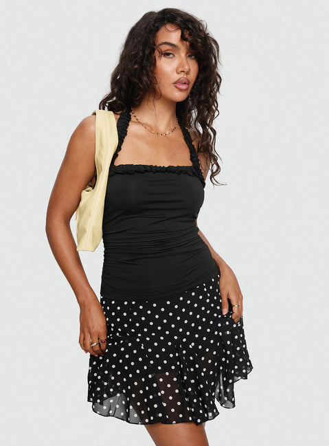 Finest Hour Frill Detail Halter Top Black