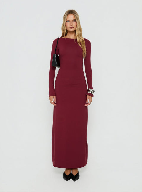 Henrieta Lace Up Maxi Dress Burgundy