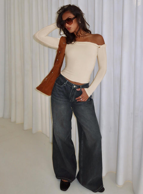 front view of model wearing Princess Polly Naylor Wide Leg Jeans Grey Wash Low Rise Jeans 