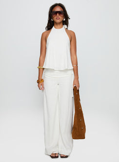 Presenting the Silver Moon Linen Blend Tie Pants White Petite womens regular pants in high-rise on-body view of model wearing