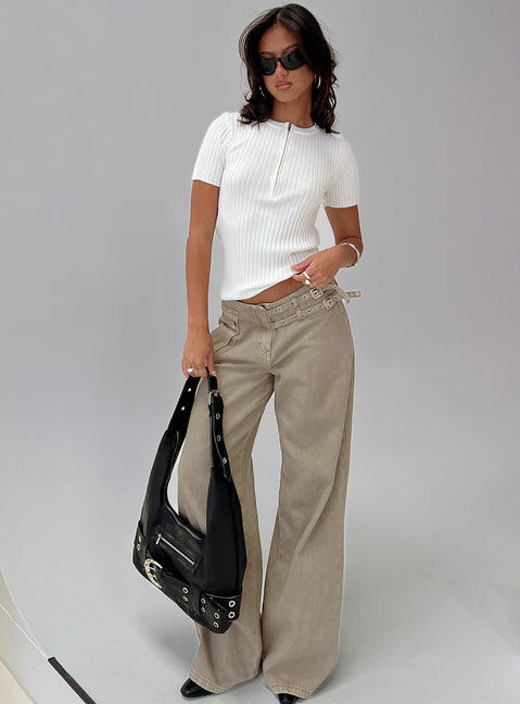 front view of model wearing Princess Polly Hold The Line Zip Through Top White Short Sleeves Crew Neck 