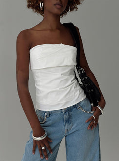 front view of model wearing Princess Polly Xandria Strapless Top White Sleeveless straight 