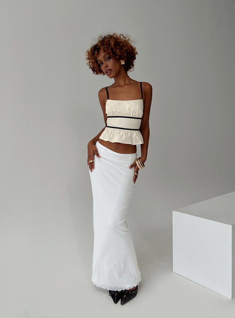 back view of model wearing Princess Polly Meredith Maxi Skirt White Maxi 