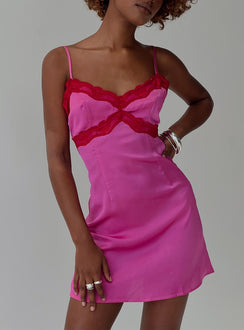 front view of model wearing Princess Polly Idyllic Mini Dress Pink V-Neck 