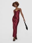 front view of model wearing Princess Polly Marilyn Maxi Dress Wine Plunger 