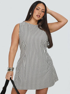 Alfalfa Shift Mini Dress Grey Stripe Curve