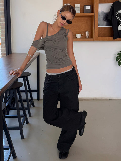Klaretta Carmen-Top mit Drapierung und Lagenlook Grau