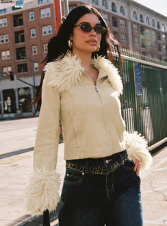 Jeanna Suede Faux Fur Detail Jacket Beige