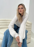 Quiet Night Cable Knit Sweater Cream Princess Polly  Cropped 