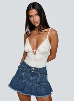 back view of model wearing Princess Polly Final Fantasy Bodysuit Multi Floral Sleeveless 