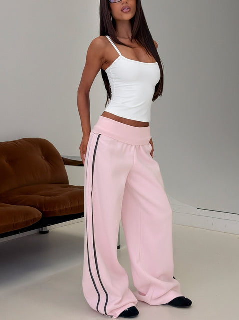 Lockie Foldover Baggy Track Pants Pink / Black