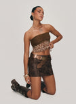 front view of model wearing Princess Polly Art Deco Top Brown Sleeveless straight 