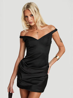 Aubriellah Sweetheart Neckline Draped Mini Dress Black