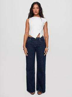 front view of model wearing Princess Polly Darla Low Rise Straight Jean Dark Wash Mid Rise 