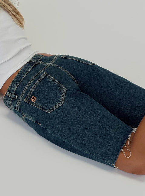 product Princess Polly Cult Classic Longline Denim Shorts Vintage Wash Low Rise Shorts 
