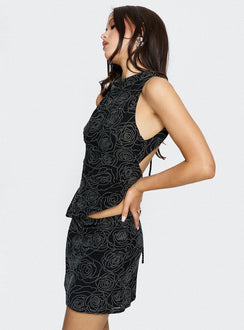 Forget Me Diamonte Asymmetrical Top Black