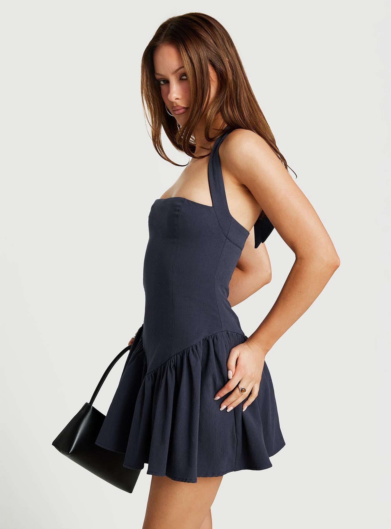 Esatora Halter Flare Minikleid Navy