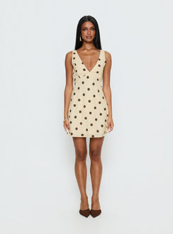 Nellie Mini Dress Lemon / Brown Polka Dot