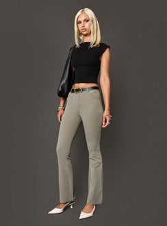 front view of model wearing Princess Polly Mitsuki Mid Rise Pants Grey 