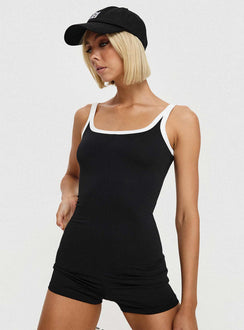Black romper white trim