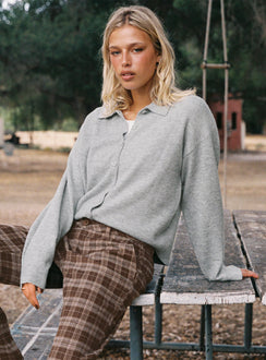 side view of model wearing Princess Polly Nadyna Collared Cardigan Grey Marle 