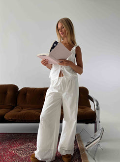 Kissed Chaos Broderie Anglais Tie Waist Trousers White