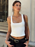 front view of model wearing Princess Polly Baseline Square Neck Rib Tank Top White Sleeveless Square Neck 