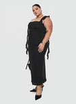 side view of model wearing Princess Polly Lanai Maxi Dress Black Curve Square Neck 