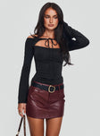   front view of model wearing Princess Polly Magee Faux Leather Mini Skirt Burgundy Mini Skirts 