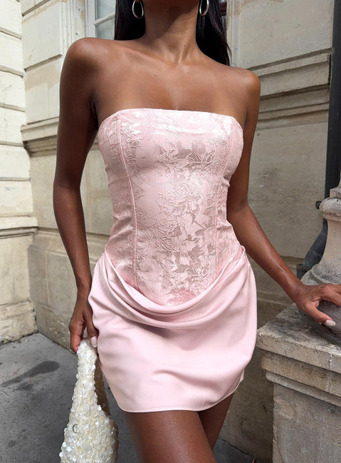 Jenevieve Strapless Drape Mini Dress Pink