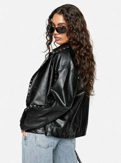 Kaeden Faux Leather Stud Detail Biker Jacket Black