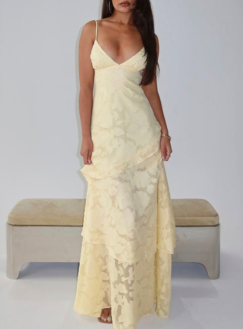 Lyricah Stufenmaxikleid mit Bindebändern Gelb