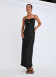 front view of model wearing Princess Polly Blackthorn Maxi Dress Black Sweetheart Neckline 