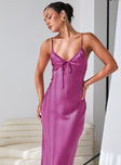 side view of model wearing Princess Polly Maguire Maxi Dress Purple Plunger 