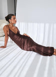 front view of model wearing Princess Polly Angels Only Maxi Dress Chocolate Plunger 