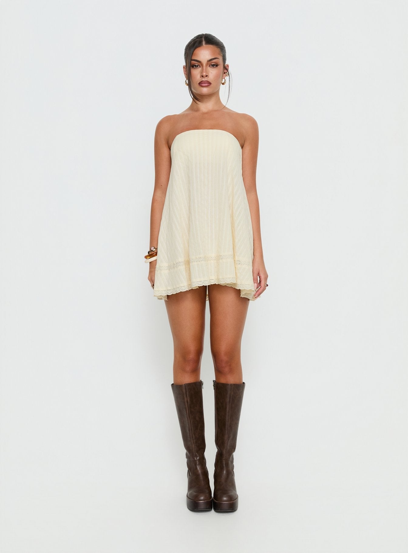 Gypsea Strapless Swing Mini Dress Butter Yellow