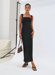 front view of model wearing Princess Polly Radioactive Bias Cut Maxi Dress Black Square Neck 