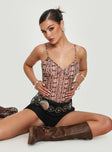 side view of model wearing Princess Polly Elixia Bodysuit Snake Sleeveless 