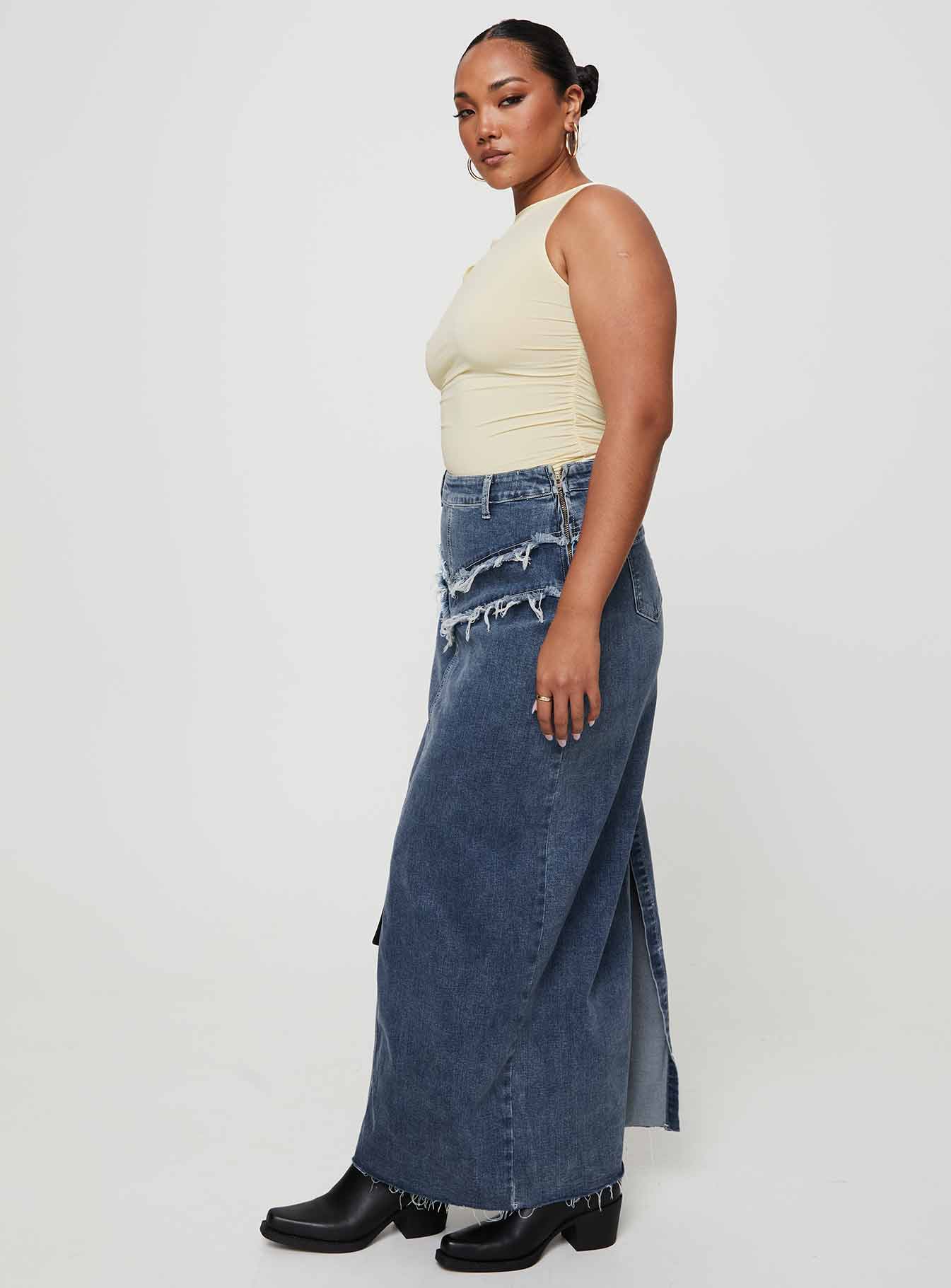 product Lune Denim Maxi Skirt Blue Princess Polly  Maxi 