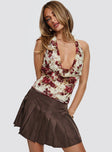 back view of model wearing Princess Polly Capulet Halter Cowl Top Floral Sleeveless Cowl 