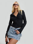 side view of model wearing Princess Polly Witherspoon Long Sleeve Top Black Full Sleeves High Neck 