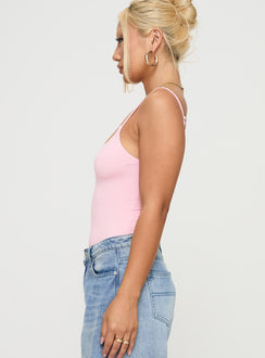 side view of model wearing Princess Polly Sweet Life Bodysuit Pink Sleeveless 
