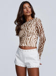 Isolda Long Sleeve Top Brown Zebra