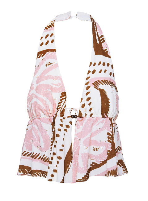 side view of model wearing Princess Polly Alessio Halter Top Multi Curve Sleeveless Plunger 