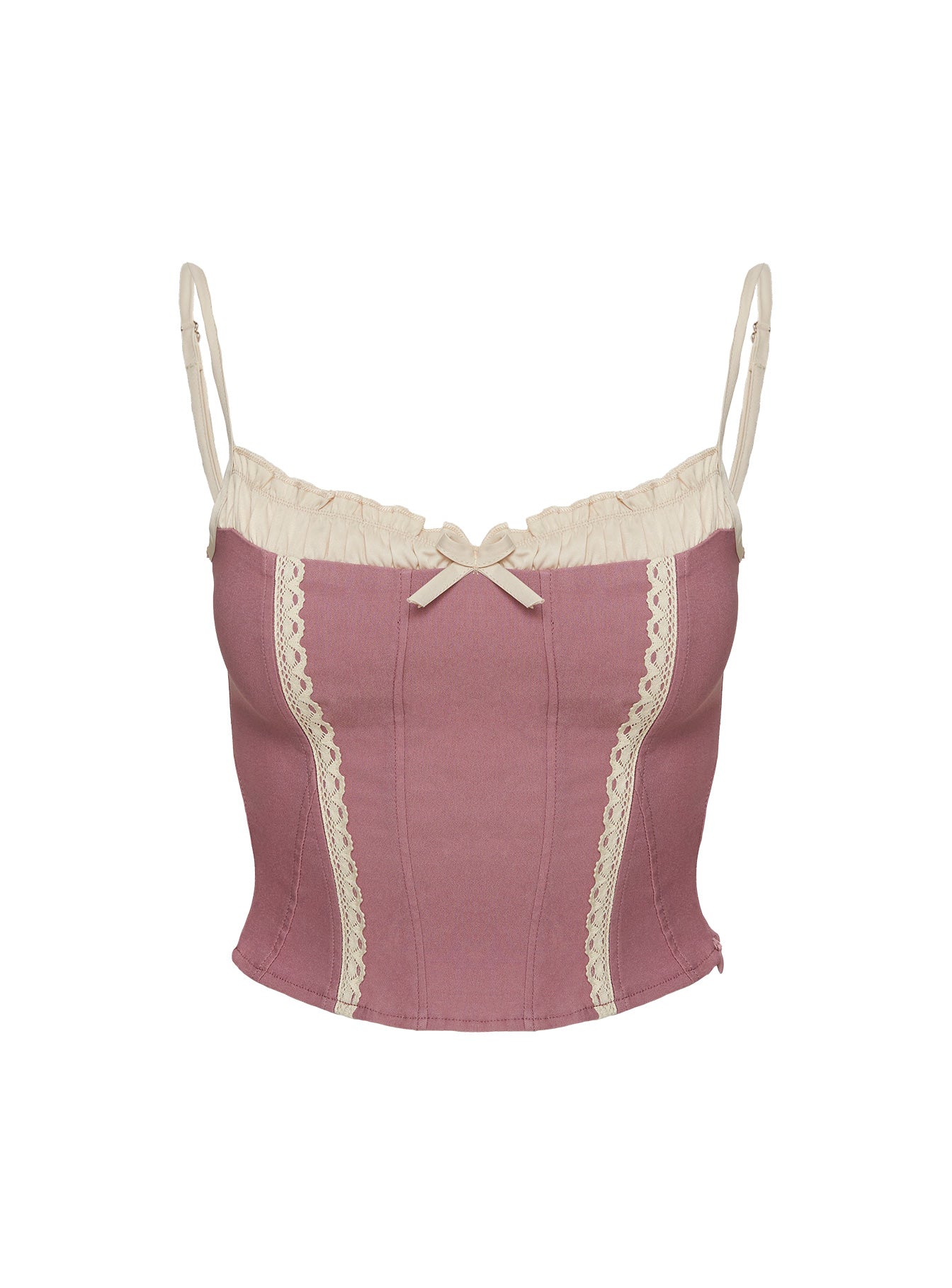 back view of model wearing Princess Polly Alexa Corset Top Pink Sleeveless Square Neck 