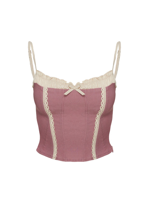 back view of model wearing Princess Polly Alexa Corset Top Pink Sleeveless Square Neck 