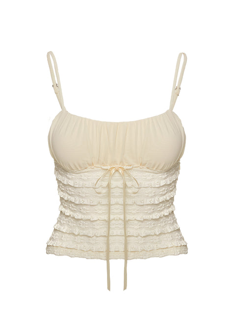 back view of model wearing Princess Polly Alfredo Top Cream Sleeveless Square Neck 