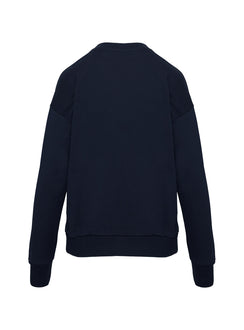 back view of model wearing Princess Polly All Day Crewneck Sweatshirt Navy 