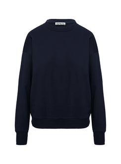 front view of model wearing Princess Polly All Day Crewneck Sweatshirt Navy 