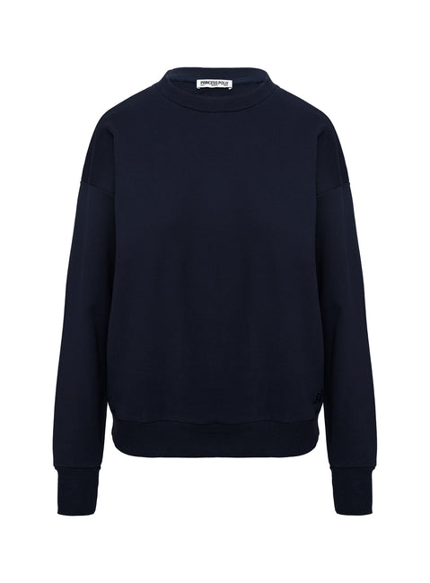 front view of model wearing Princess Polly All Day Crewneck Sweatshirt Navy 